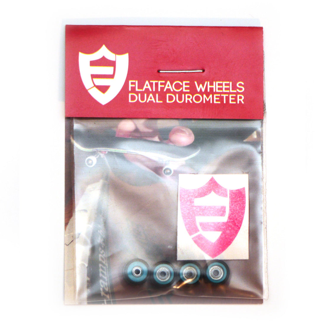 FlatFace Fingerboard Dual Durometer Bearing Wheels - Black and Turquoise