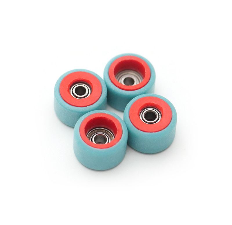 FlatFace Fingerboard Dual Durometer Bearing Wheels - Red and Turquoise