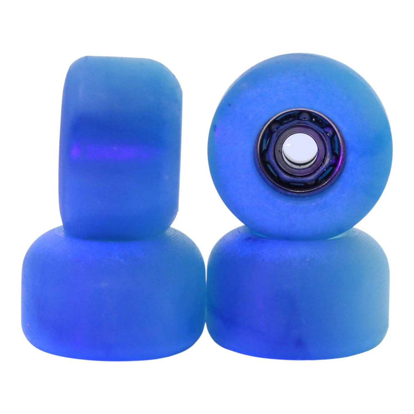 Blistered Asymmetrical Dual Bearing Fingerboard Wheels - 72D - Blue and White Swirl w/ Suble Blue Glow