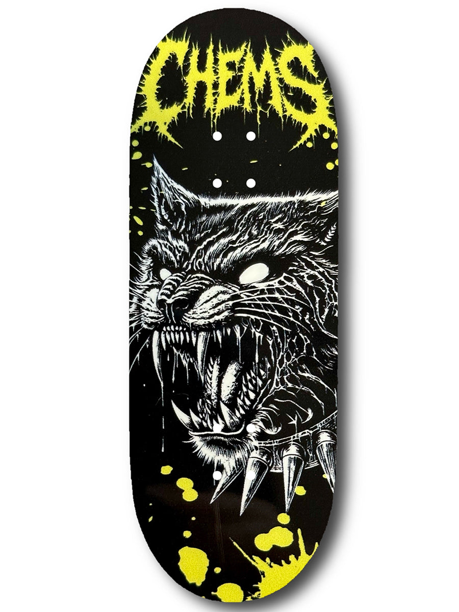 Chems Fingerboard Deck - Yellow/Green Spiked Cat